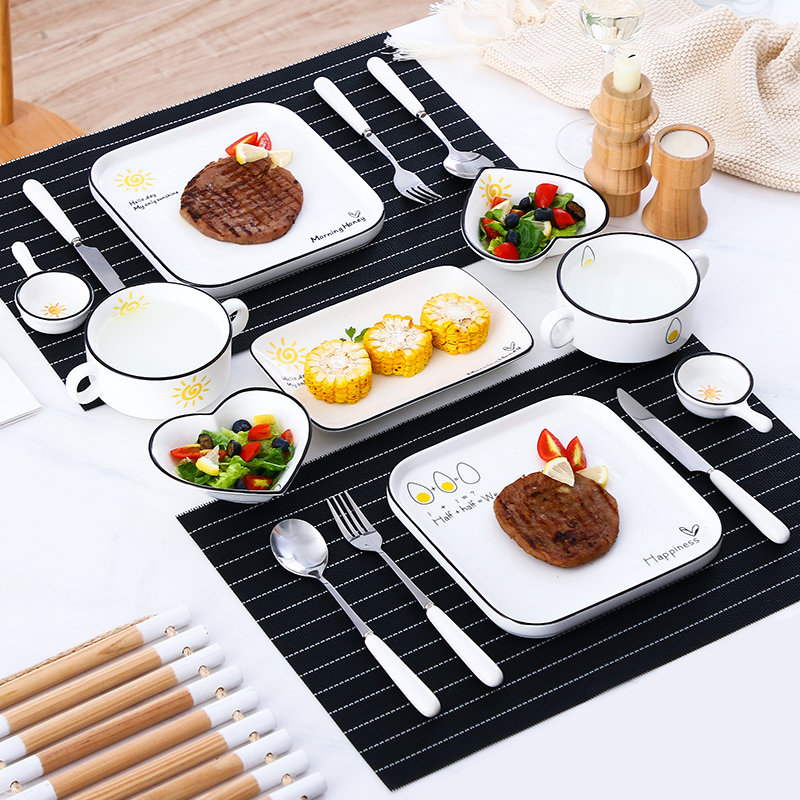 Western Dining Nordic Full European Style Steak Tray Knife Fork Cutlery Sets Combined Plate Ceramic Home Net Red breakfast