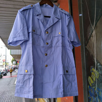 Stock old goods 87 sky blue short sleeve shirt four pockets cotton card shirt Army fan collection multi-pocket old shirt