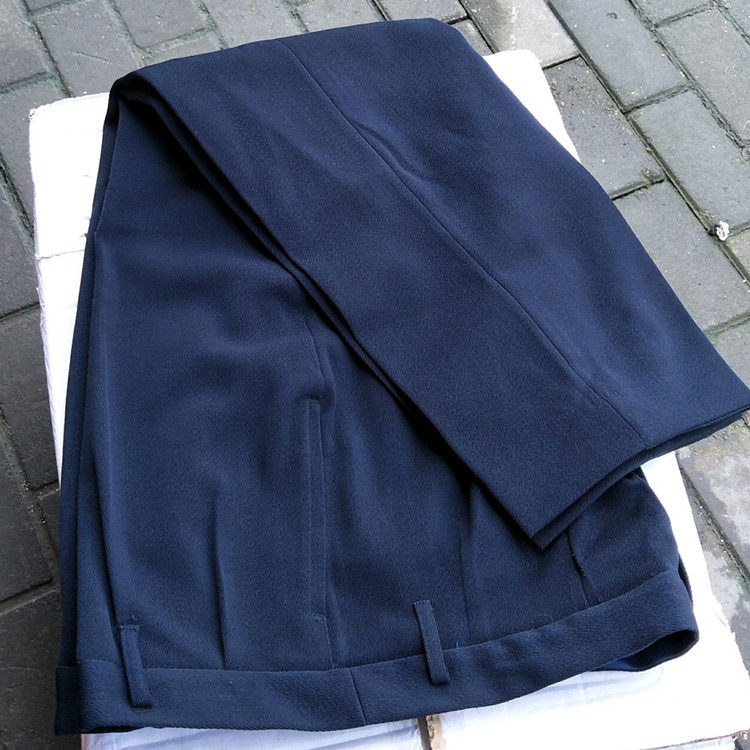 Old-fashioned sea blue wool winter pants, breeches, single pants, thickened casual pants, middle-aged and elderly loose crotch wool pants