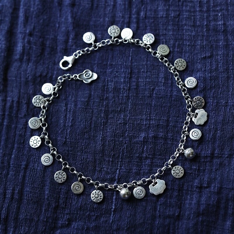 999.9 Pure Silver Anklet, New Chinese Style Artistic Bell Anklet Bracelet, Fashionable Niche New Chinese Style Foot Jewelry