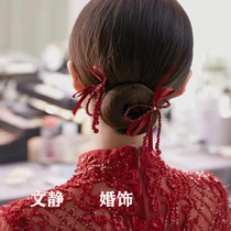 Bride red crystal bow earrings fairy toast dress red dress accessories earrings for toast headdress