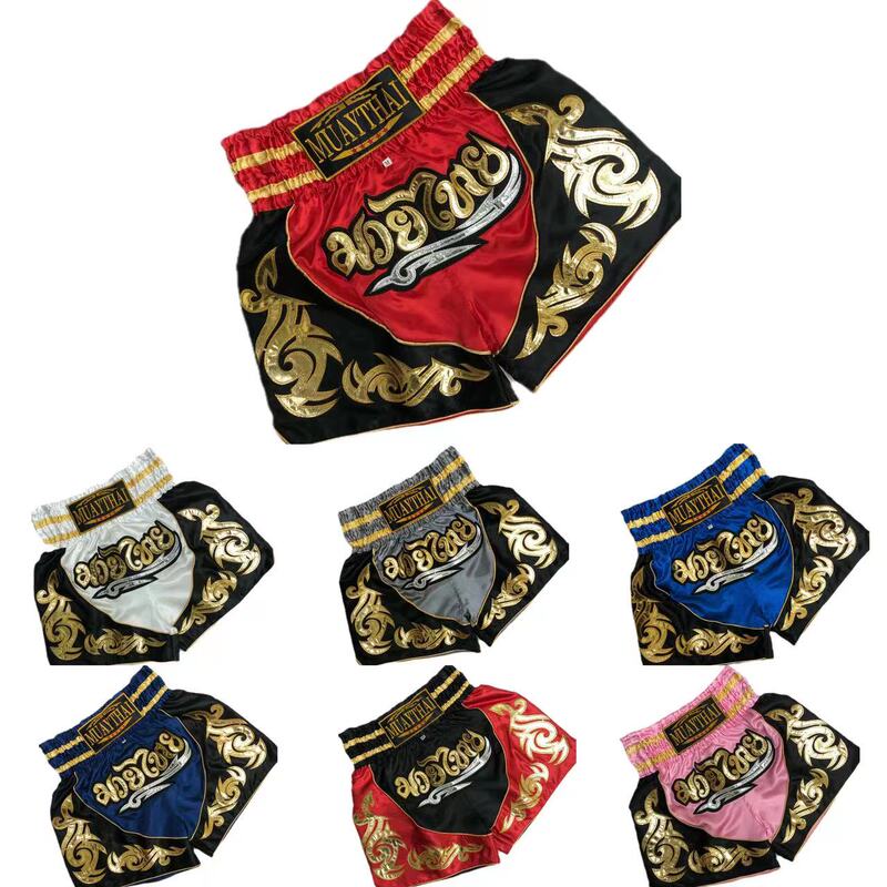 [Top Seller in Thailand] Muay Thai Boxing Embroidered Shorts Free Fighting Men's and Women's Sanda Competition Training Pants