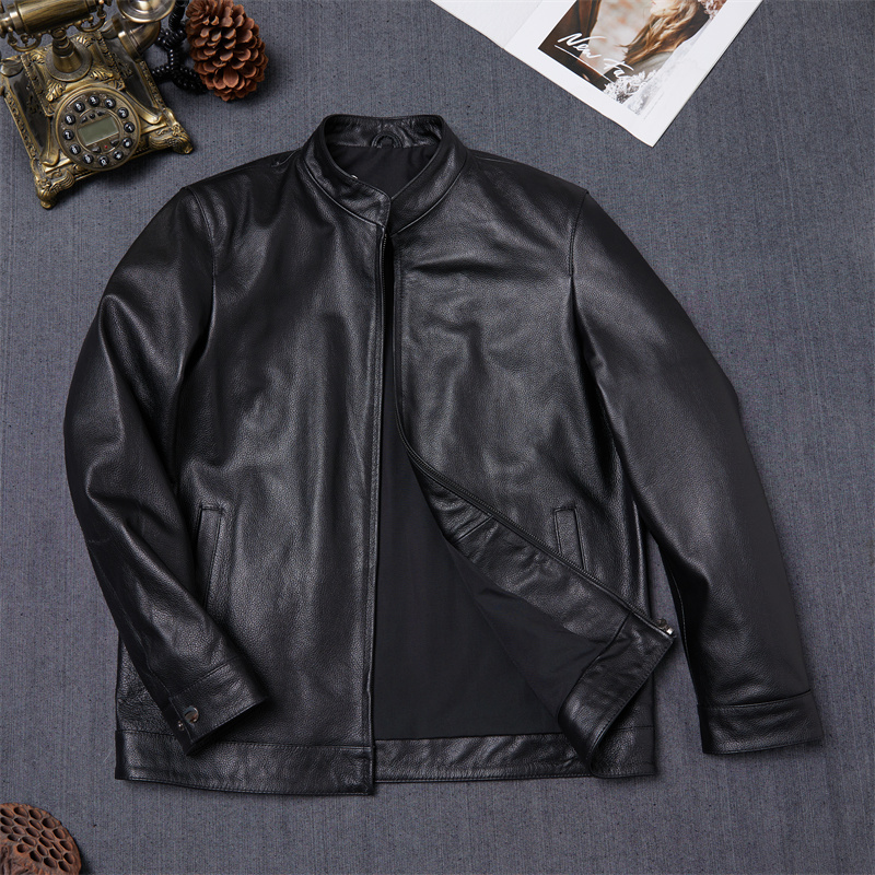 Head-layer calf leather fur coat male cotton leather leather jacket spring and autumn dad clothed leisure soft coat