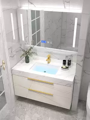 Light luxury bathroom cabinet combination simple modern smart mirror cabinet cosmetic room wash hand wash basin rock board one wash table