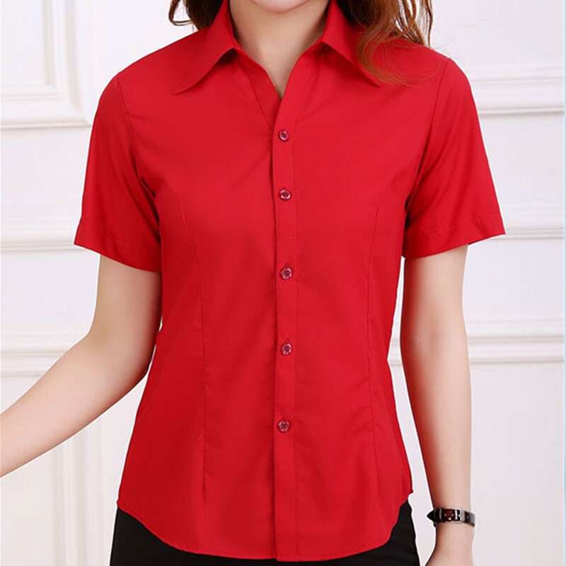 Summer Thin Short-Sleeved Shirt for Women, Professional Workwear, Slim Fit, V-Neck, Bright Red, Commuter Shirt, Half-Sleeve Blouse, Ol Style