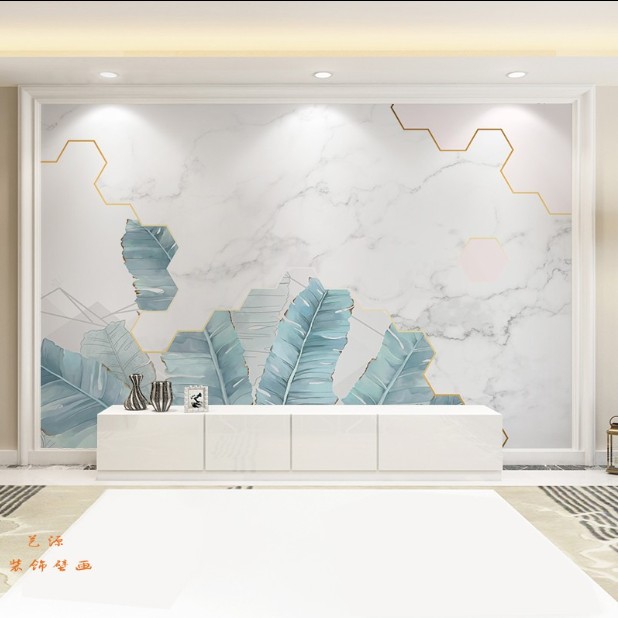 電視背景牆壁紙幾何壁畫北歐仿大理石壁紙簡約現代影視輕奢5d牆布