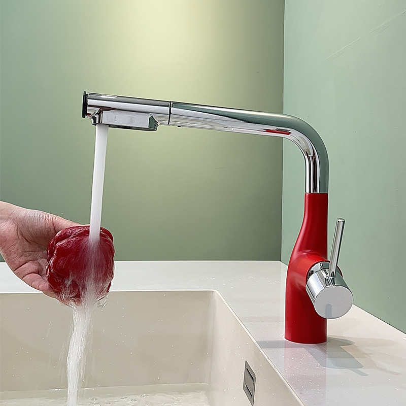 Pull-Out Kitchen Sink Faucet, New Style, Household Hot and Cold Splash-Proof Retractable Sink Faucet for Washing Dishes and Copper Basin