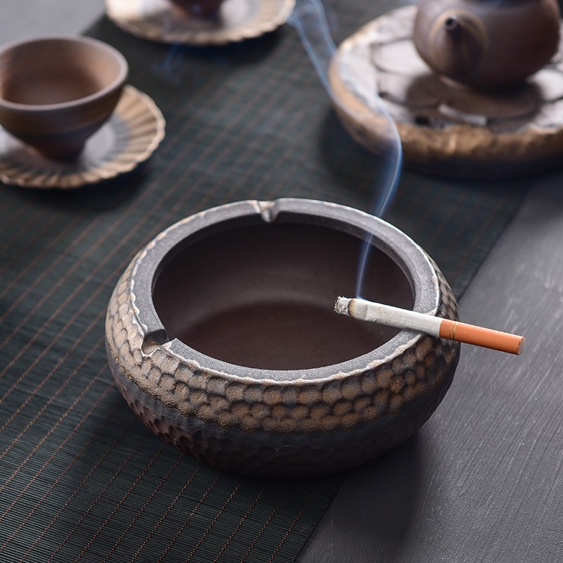 Ceramic creative ashtray coarse pottery gold ashtray individuality tide restoring ancient ways the tea - table furnishing articles at home