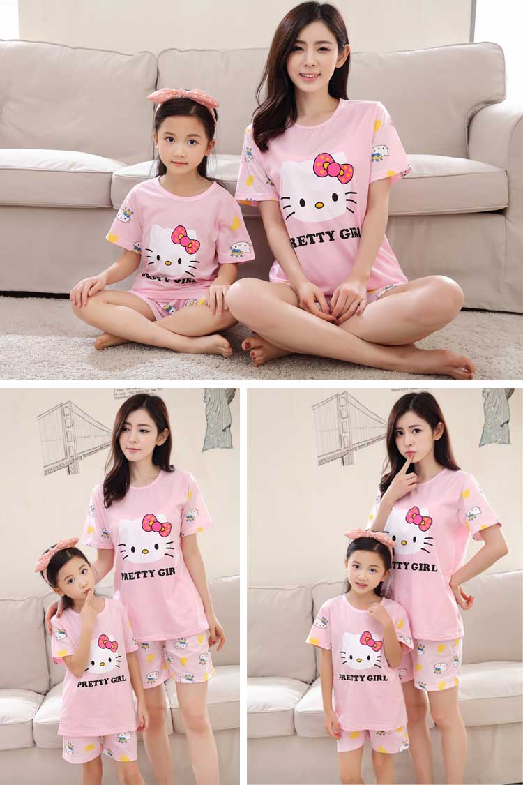 Mùa hè ngắn tay phần mỏng cotton mẹ cô gái cha mẹ và con đồ ngủ mùa hè Hàn Quốc phiên bản của công chúa cô gái lớn phù hợp với trẻ em shop đồ ngủ đẹp cho cả gia đình
