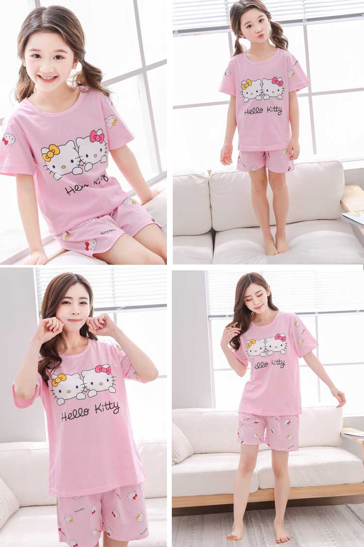 Mùa hè ngắn tay phần mỏng cotton mẹ cô gái cha mẹ và con đồ ngủ mùa hè Hàn Quốc phiên bản của công chúa cô gái lớn phù hợp với trẻ em shop đồ ngủ đẹp cho cả gia đình