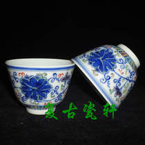 Jingdezhen Cultural Revolution Factory goods porcelain hand-painted blue and white bucket color Lingzhi lotus tea Cup two-cylinder cup Cup