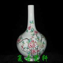 Jingdezhen Cultural Revolution Factory goods porcelain pastel hand-painted peach red flower bile bottle decorative vase ornaments