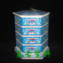 Jingdezhen Cultural Revolution Factory Cargo porcelain pastel hand-painted blue-bottomed chain six-story multi-layer tea fruit box collection