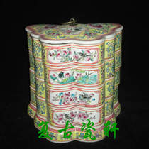 Jingdezhen Cultural Revolution Factory goods porcelain pastel hand-painted yellow ground flowers and birds butterfly tea box multi-layer stacked box storage box