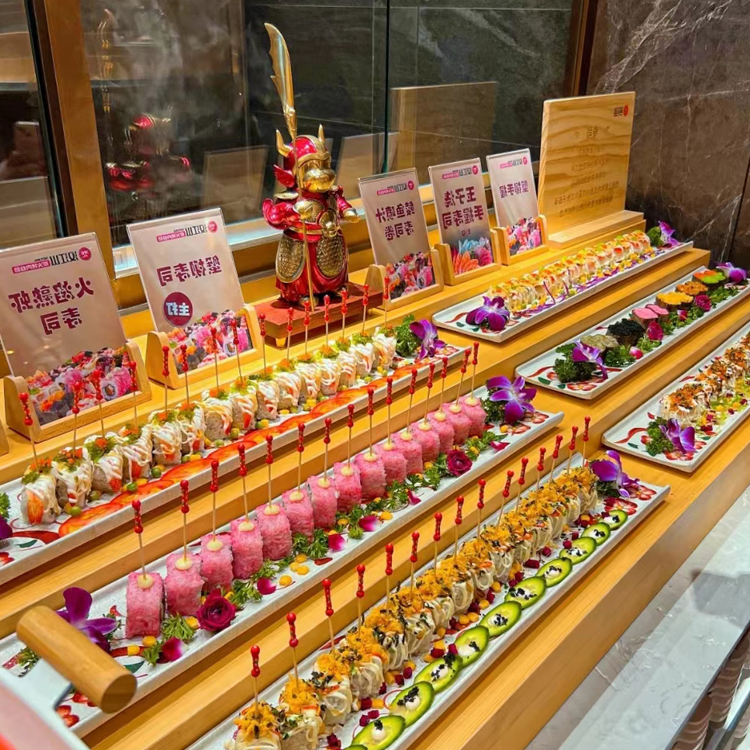Japanese-Style Extra-Long Hand-Painted Sushi Plate Tableware Creative Sashimi Plate Commercial Hotel Buffet High, Medium, and Low Display Plate