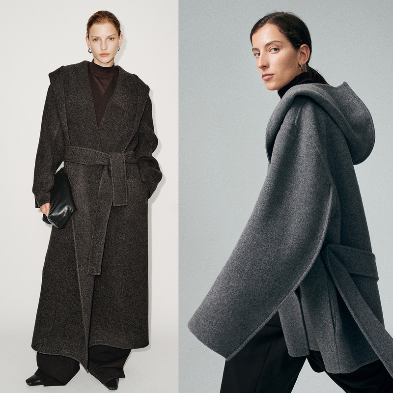 Chicjoc Italian Columbus Camel Wool/Double-Sided Cashmere/Wool_Hot-Selling Long and Short Curved Sleeve Hooded Coat