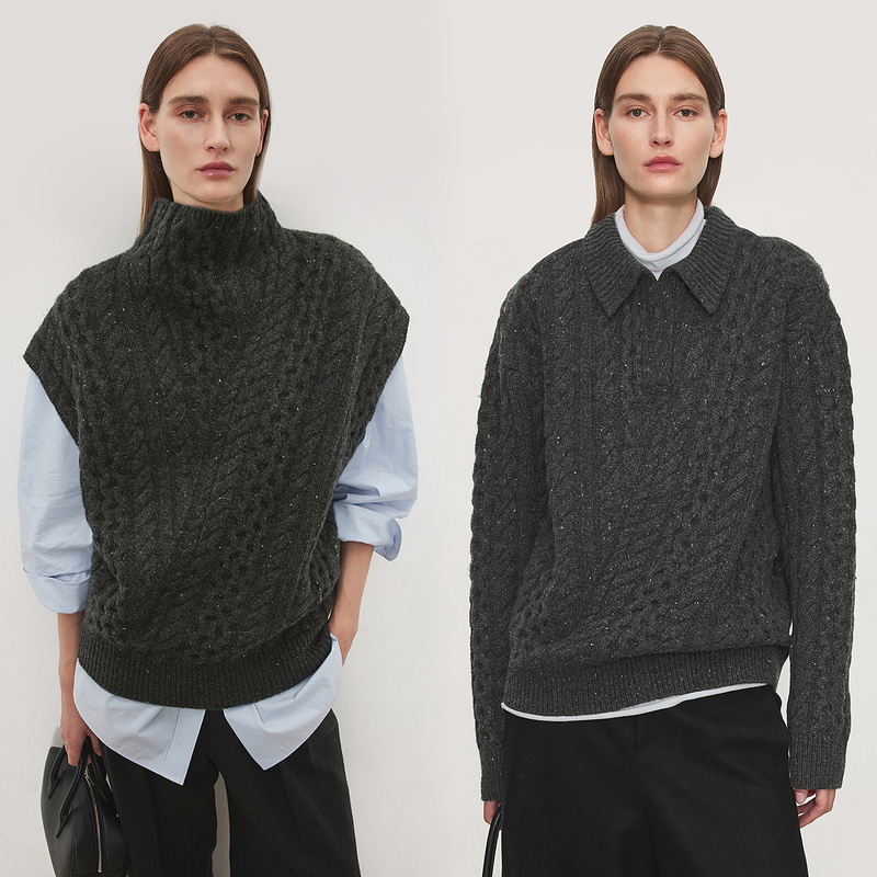 Chicjoc Heavy Snowflake Pattern Cashmere Yarn Vtg Chunky Cable Knit _ Irish Aran Sweater/Vest