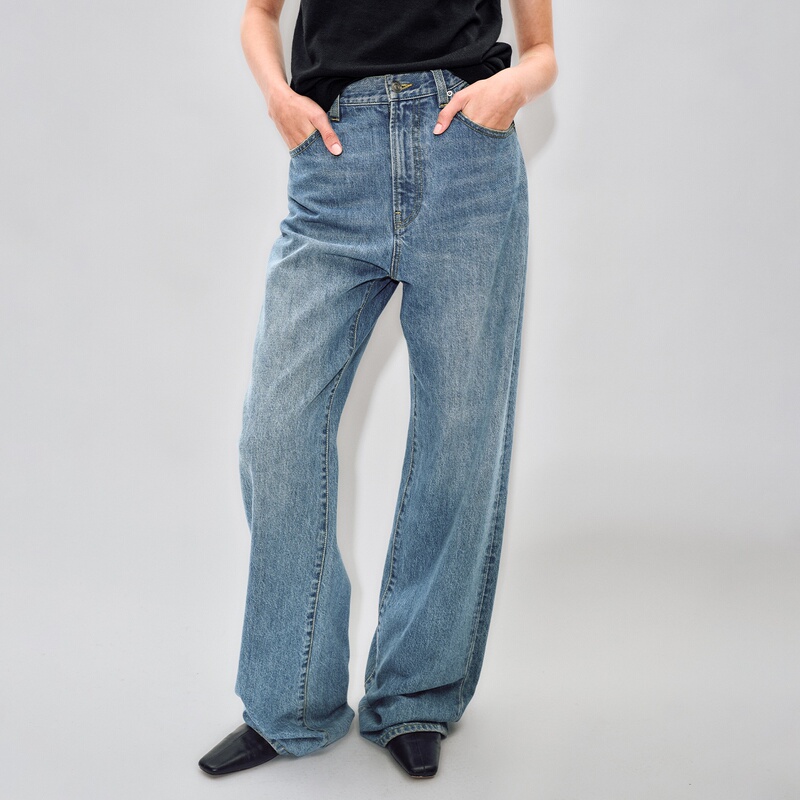 Chicjoc Italian Cotton Stretch Denim Vintage Enzyme Wash Classic Versatile Vtg Slimming High Straight-Leg Jeans Chicjoc Italian Cotton Stretch Denim Vintage Enzyme Wash Classic Versatile Vtg Slimming High Straight-Leg Jeans
