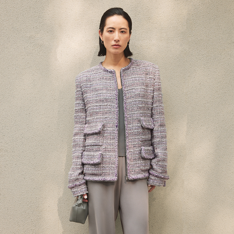 Chicjoc French Act3 Tweed_Wan Shen Rose Handmade Bud Ribbon Lace Double Zipper Chanel-Style Jacket