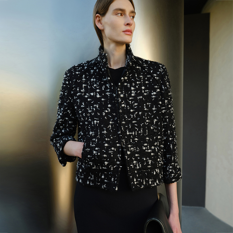 Chicjoc Frosting Series Heavyweight French/Italian Tweed 90S Retro Inverted t Short Jacket