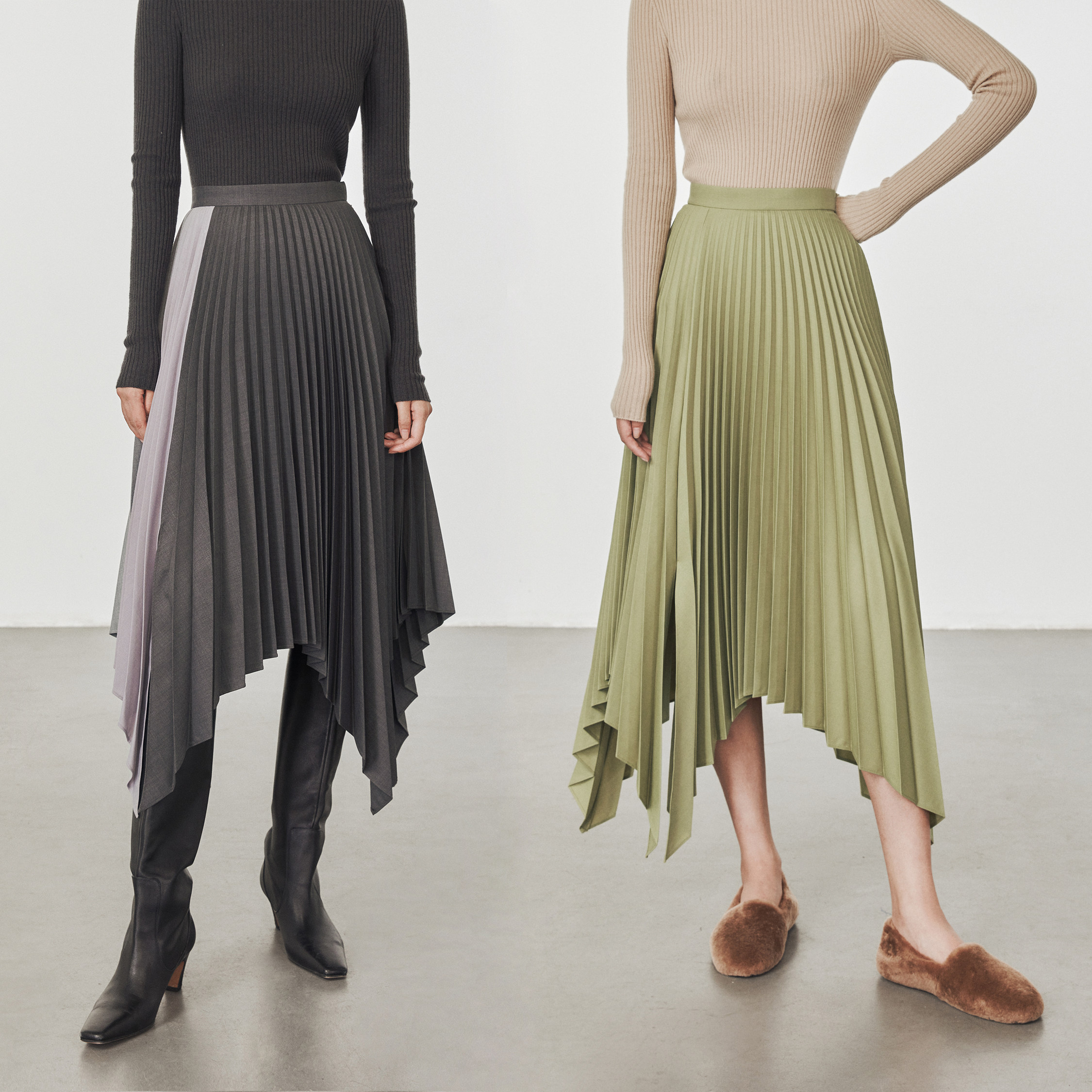 CHICJOC exploits upgrade _ high difficulty heavy work sector press pleats CE triple collage irregular wool pleats