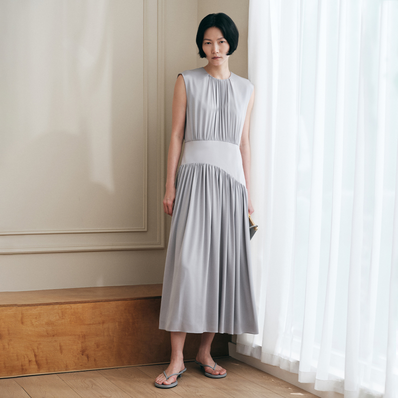 Chicjoc Ultra-Heavy Material 74.5mm Three-Layer Silk R0W Style Pleated Streamlined Waist-Cinching Sleeveless Dress Chicjoc Ultra-Heavy Material 74.5mm Three-Layer Silk R0W Style Pleated Streamlined Waist-Cinching Sleeveless Dress