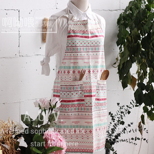 High-quality Korean-style cotton and linen double-pocket anti-fouling tie apron parent-child hanging neck apron overalls kitchen studio work clothes