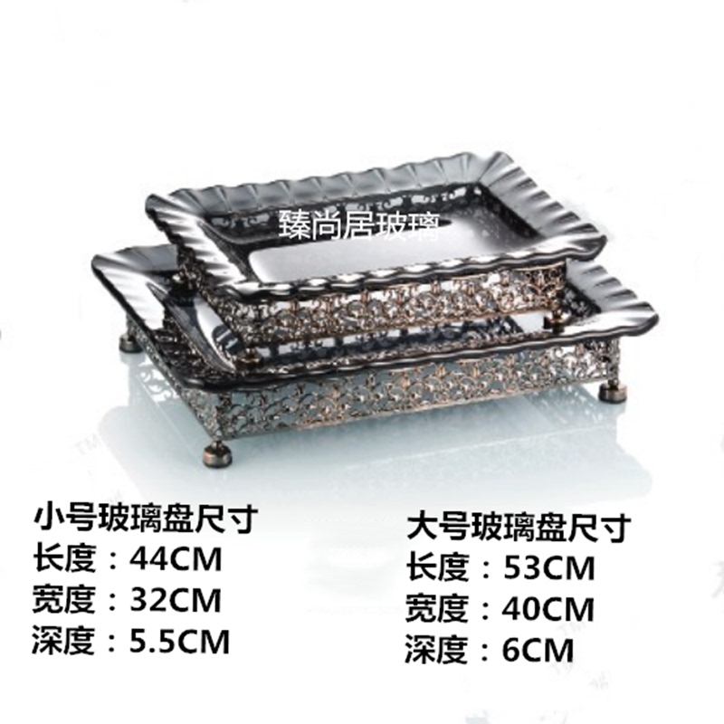 Hotel Glass Rectangular Fruit Plate Tempered Glass Sashimi Plate Shaved Ice Plate Fruit Plate Hotel Buffet Tableware with Stand