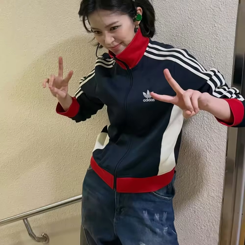 Song Yuqi Style Clover Women's American-Style Color-Blocked Autumn Striped Casual Lapel Jacket Pure Cotton Baseball Jacket