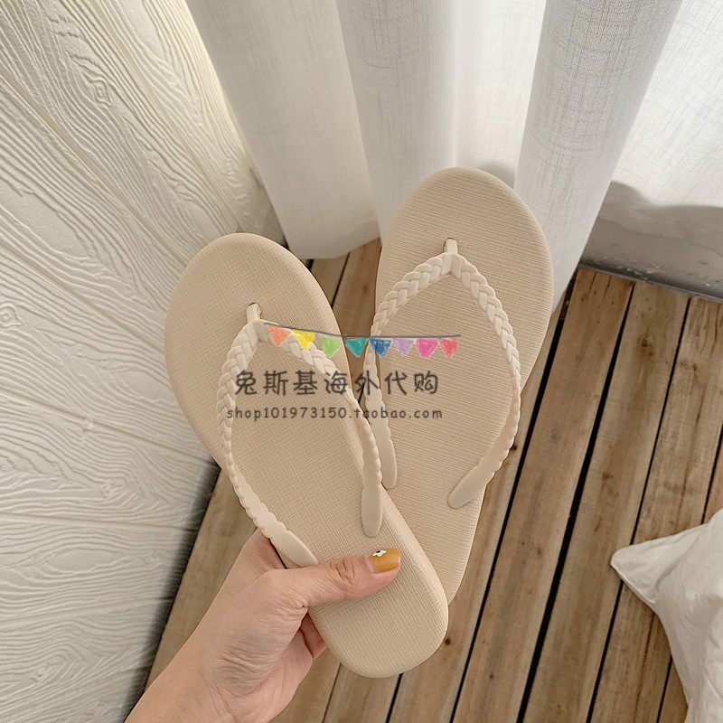 Japan BM Melville Summer New Korean Edition Woven Belt Flip-Flops Women's Non-Slip Versatile Beach Shoes