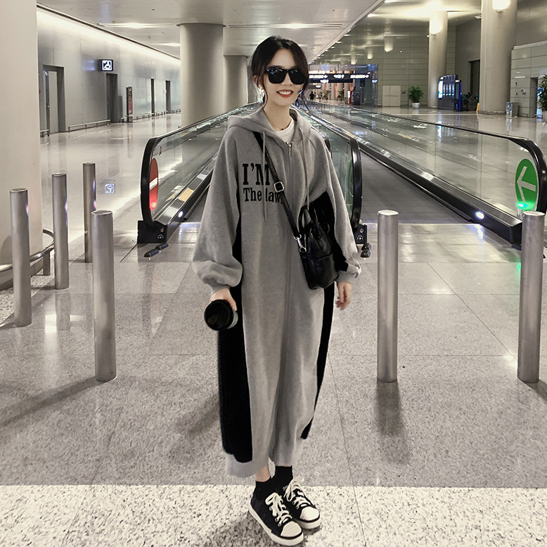Japan sly 21 autumn winter new casual Lianhood sweatshirt dress sweaters Lazy Wind Long Version Coat Woman