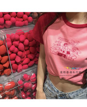 Japan SLY THOM Summer Womens Short Slim Tops Cherry Pink Versatile Cotton Short-sleeved T-Shirt Women