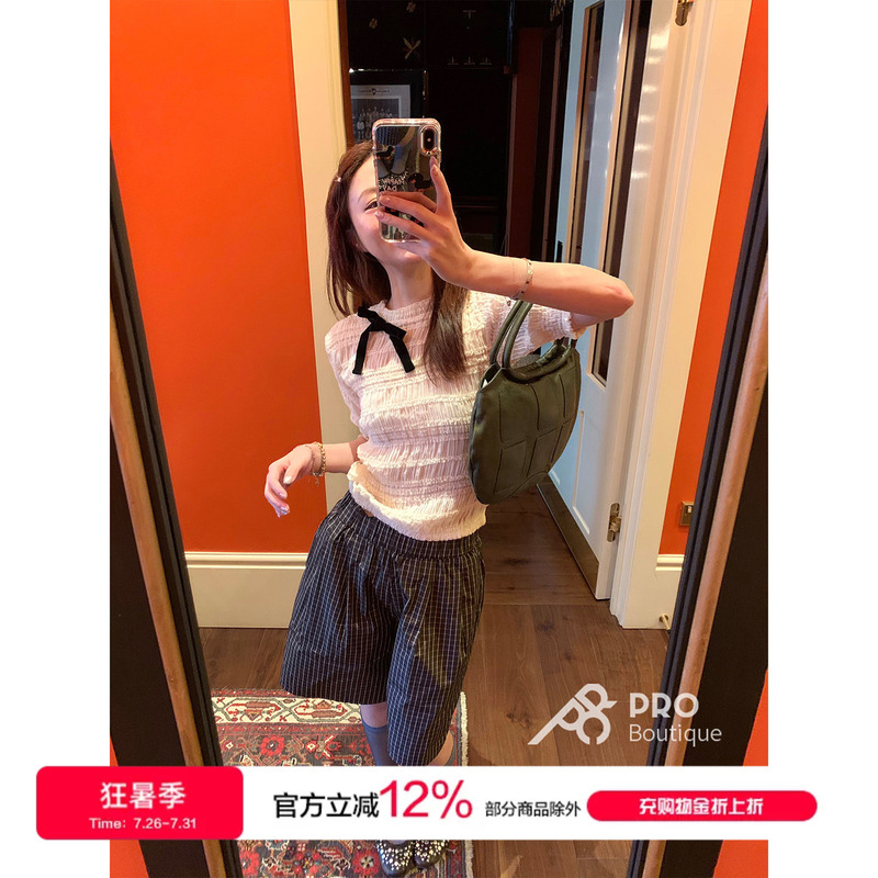 Pro Buyer Store Yuhan Wang Velvet Bow Ruched Ribbed Top