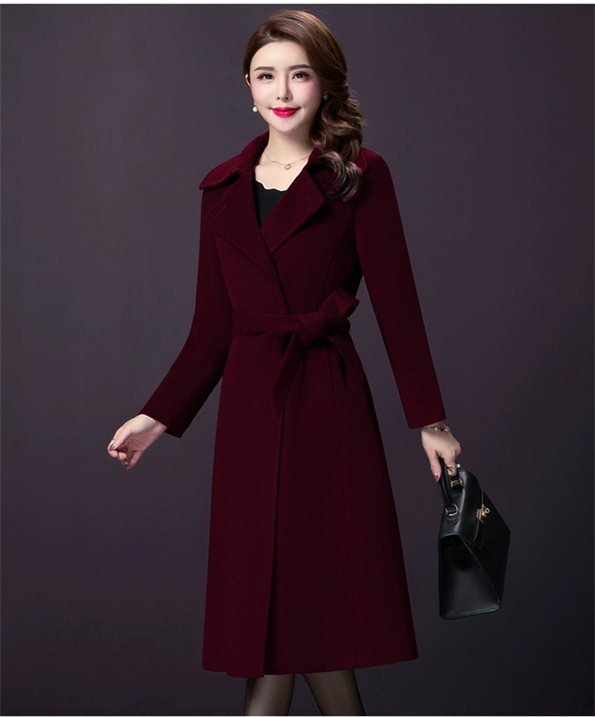 Ưu đãi đặc biệt mùa thu và mùa đông mới Áo khoác len cashmere cho phụ nữ trung niên Hàn Quốc trong đoạn dài trên áo len đầu gối - Áo Hàn Quốc áo khoác dạ nữ hàn quốc cao cấp
