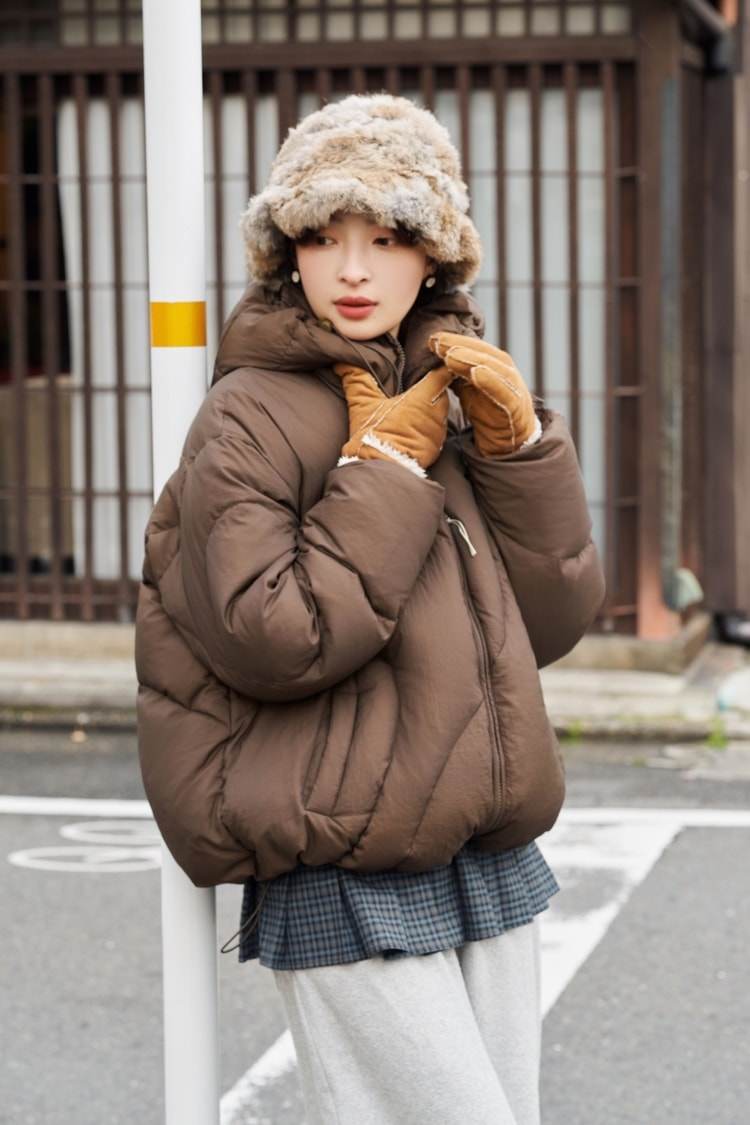 コクーンシルエットフーデッドダウンジャケット｜アウター｜2色｜冬物