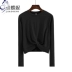 Mùa xuân Hàn Quốc phiên bản mới của áo thun cotton cổ tròn dài tay áo sơ mi đáy rộng rời đoạn ngắn áo liền thân màu áo thun nữ - Áo phông áo phông nữ cao cấp Áo phông
