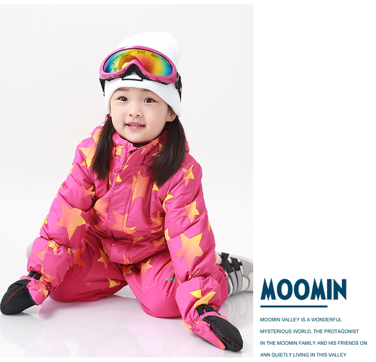 Moomin Muming quần áo trẻ em mùa đông ngoài trời trẻ em nữ trẻ em dính liền trượt tuyết mặc trẻ sơ sinh và quần áo trẻ em bông không thấm nước và windproof áo liền quần cho bé
