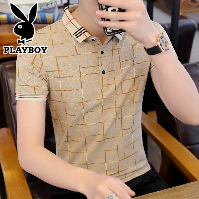 Playboy polo áo sơ mi nam xu hướng mùa hè cotton nam ve áo thun hợp thời trang thương hiệu nam led xu hướng ngắn tay - Polo