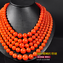 Natural primary color south red Agate tower chain female boutique South Red necklace Cherry Red Buddha beads Liangshan send certificate