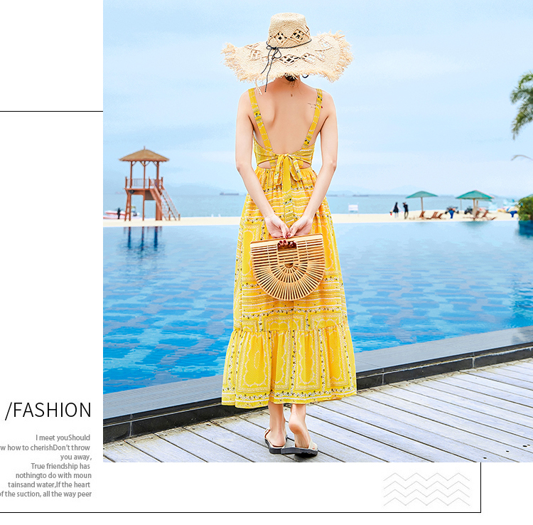 VK旗艦店 韓系高腰魚尾裙顯瘦長版露背細肩帶無袖洋裝