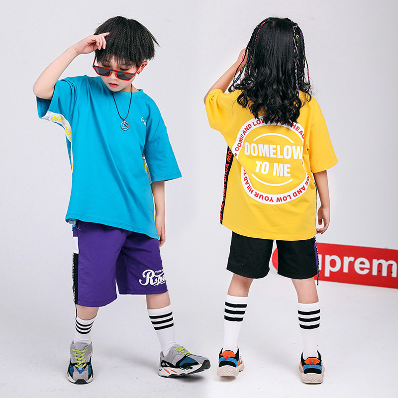 Children's hip-hop suit summer boys hip-hop short-sleeved clothing girls hiphop costumes children's performance tide clothing