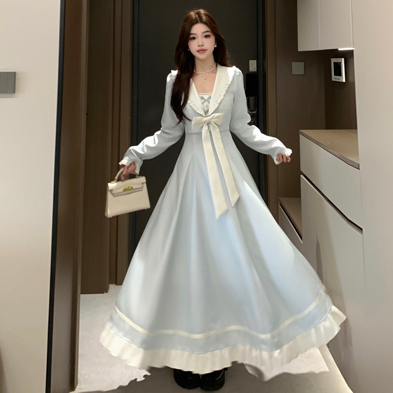Spring College Girl Energetic Bow Tie Mercury Souvenir Dress Plus Size Princess Sweet Lolita Long Dress