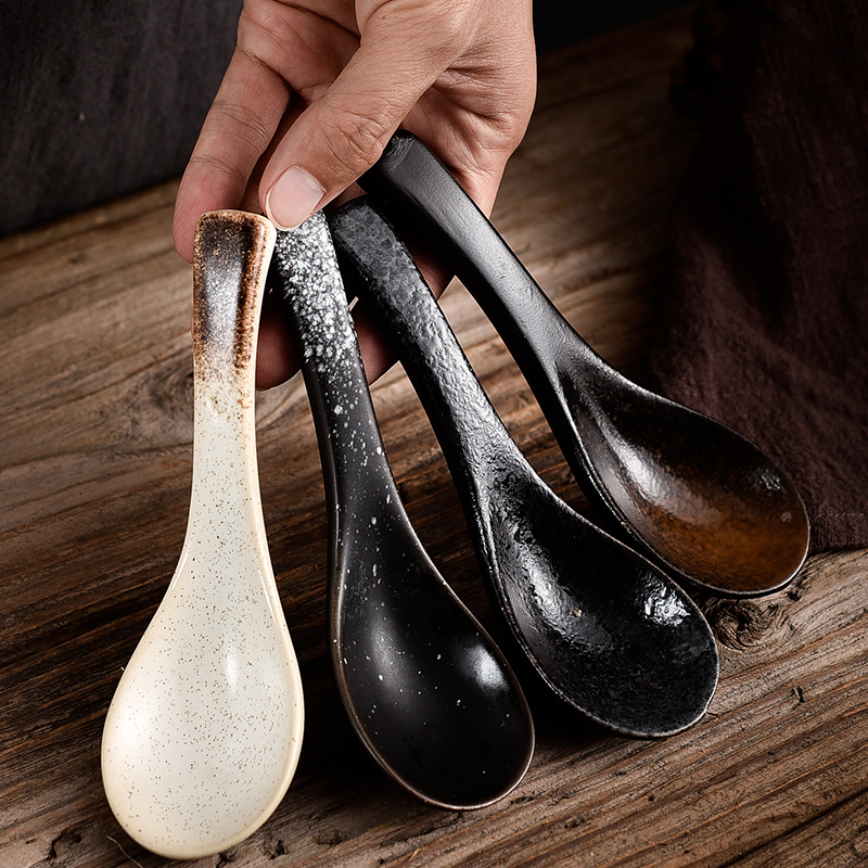 Spoon ceramic Japanese rice spoon soup spoon tablespoon small spoon creative retro commercial dining room for home drinking porridge and soup tablespoon