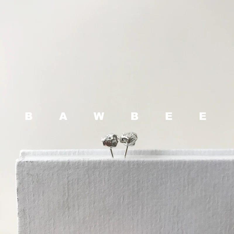Серьги из серебра 925 BAWBEE с очень текстурной неровной вулканической лавовой каменной крошкой, инопланетно крутые, дикие