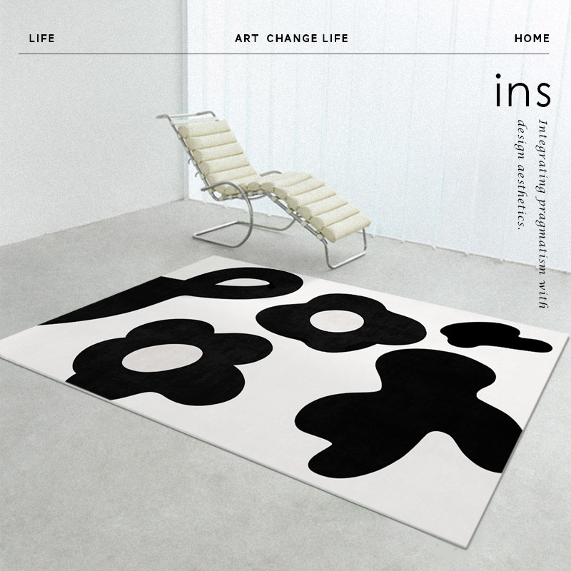 Black and white living room carpet light luxury high-end Nordic bedroom bedside ins wind study coffee table room dirty-resistant small floor mat