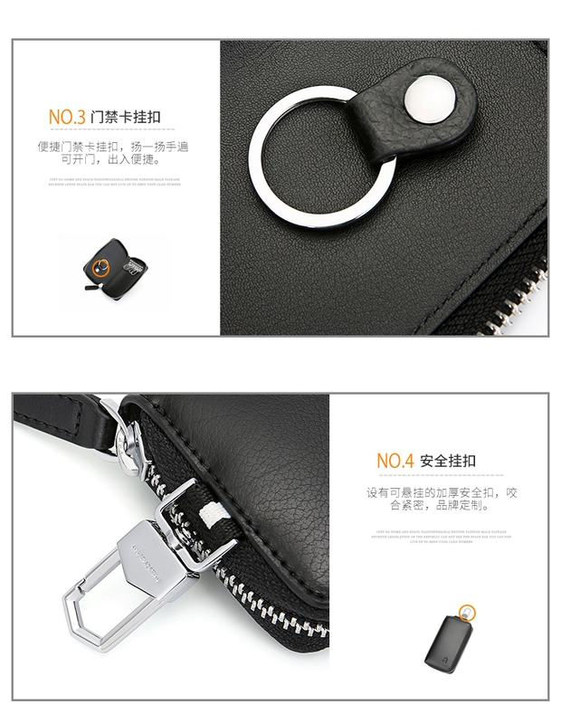 Scarecrow key bag nam dây kéo da công suất lớn túi key da đa chức năng khóa thắt lưng túi phổ quát