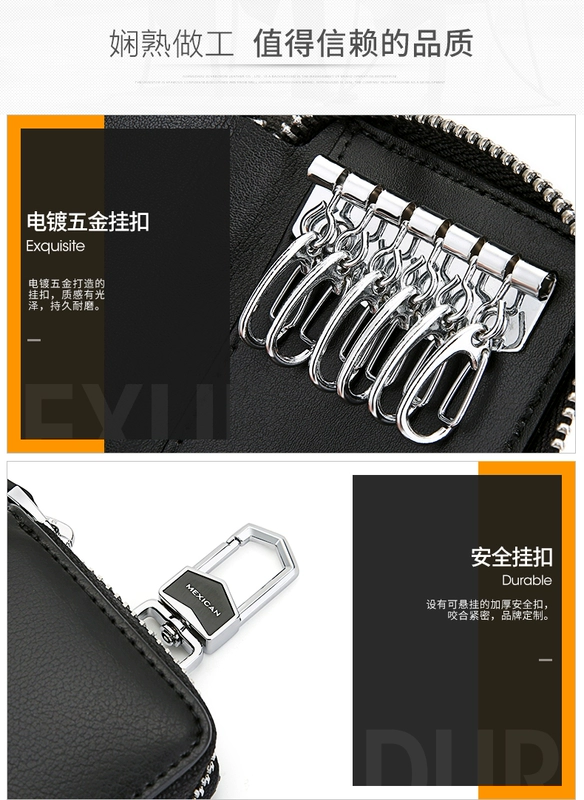 Scarecrow key bag nam dây kéo da công suất lớn túi key da đa chức năng khóa thắt lưng túi phổ quát