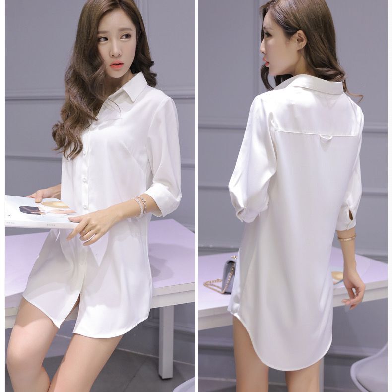 Sexy Shirt Pajamas for Women, Summer Three-Quarter Sleeve Chiffon Loose Nightdress, New Fashion Versatile Top, Outerwear Shirt