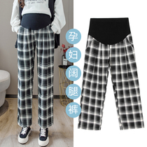 200 Catty Pregnant Woman Fall Pure Cotton Tobellied Western Dress Pants Plaid Pants New Outwear Slim Fit Slim Fit Pants Straight Pants