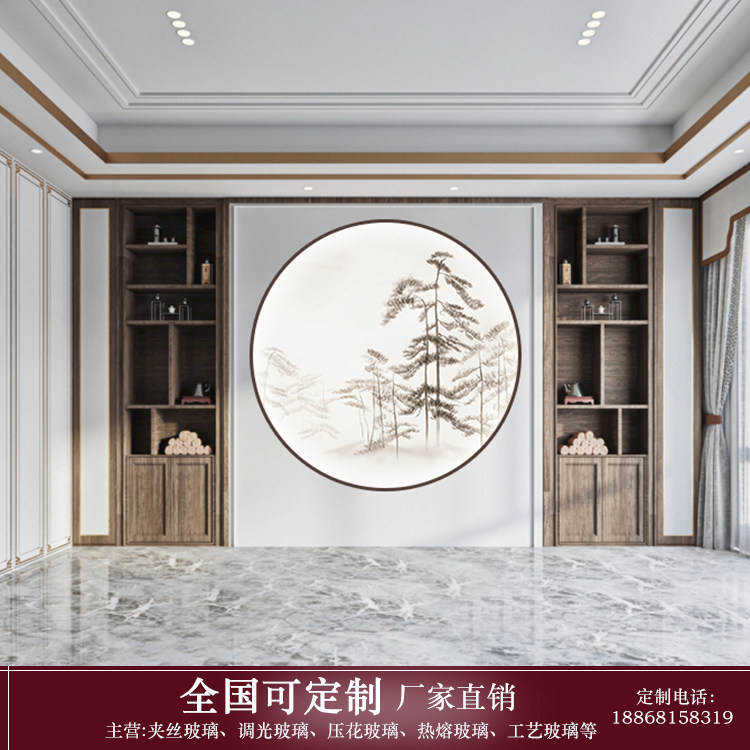 Factory Customized new Chinese partition Screen Living room Entry into the family Xuanguan Round art clip silk clip silk tempered glass